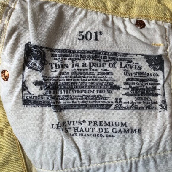Levi's501 Vintage Jeans Cotton100 Yellow W27L26 Cropped Straight Leg MushroomTag - Picture 7 of 15